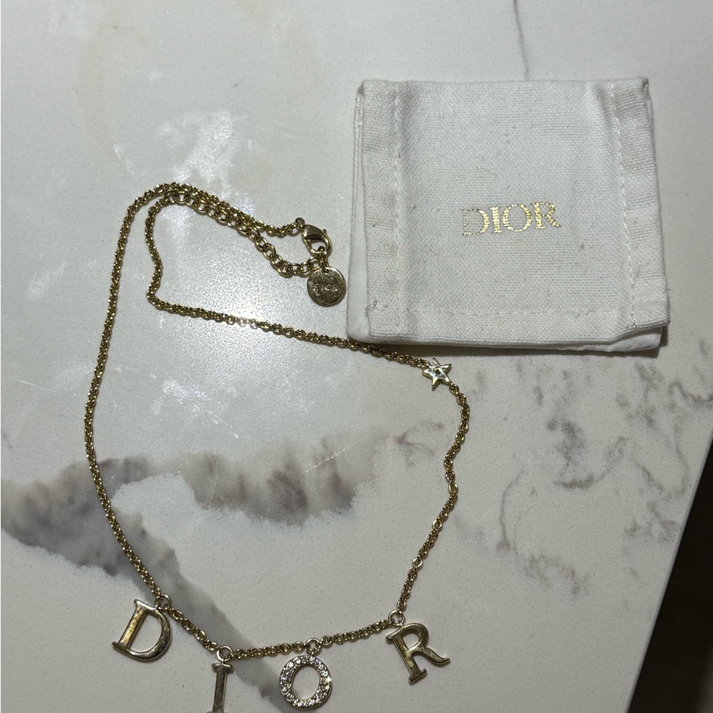 Dior Gold Chain Necklace with Logo Letters